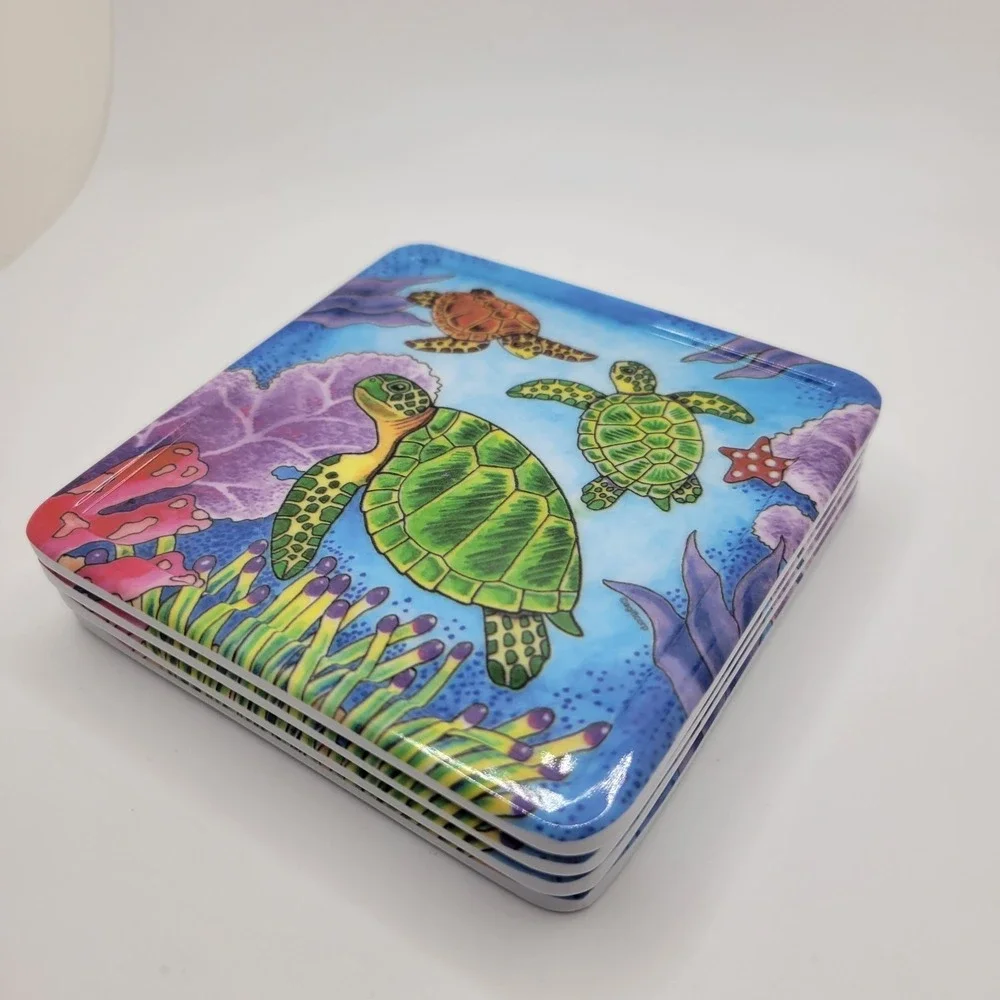 Sea Turtle Melamine Coasters 4x4 Ocean Beach Coastal Set of‎ 4 Agiftcorp